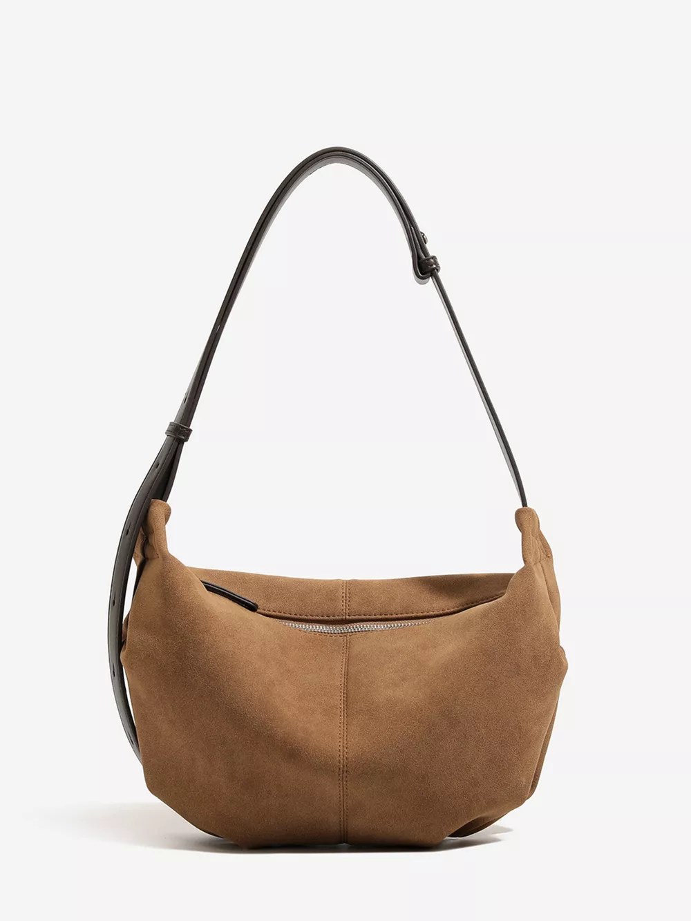 Vintage Suede Crescent Shoulder Bag with Adjustable Strap, image 3