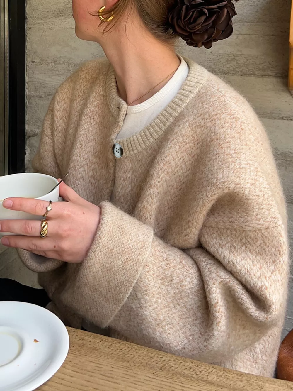 Textured Knit Button-Down Cardigan, image 3