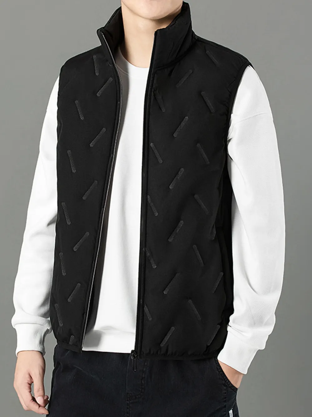 Men's Plus Size Zip Up Padded Quilted Vest, image 2