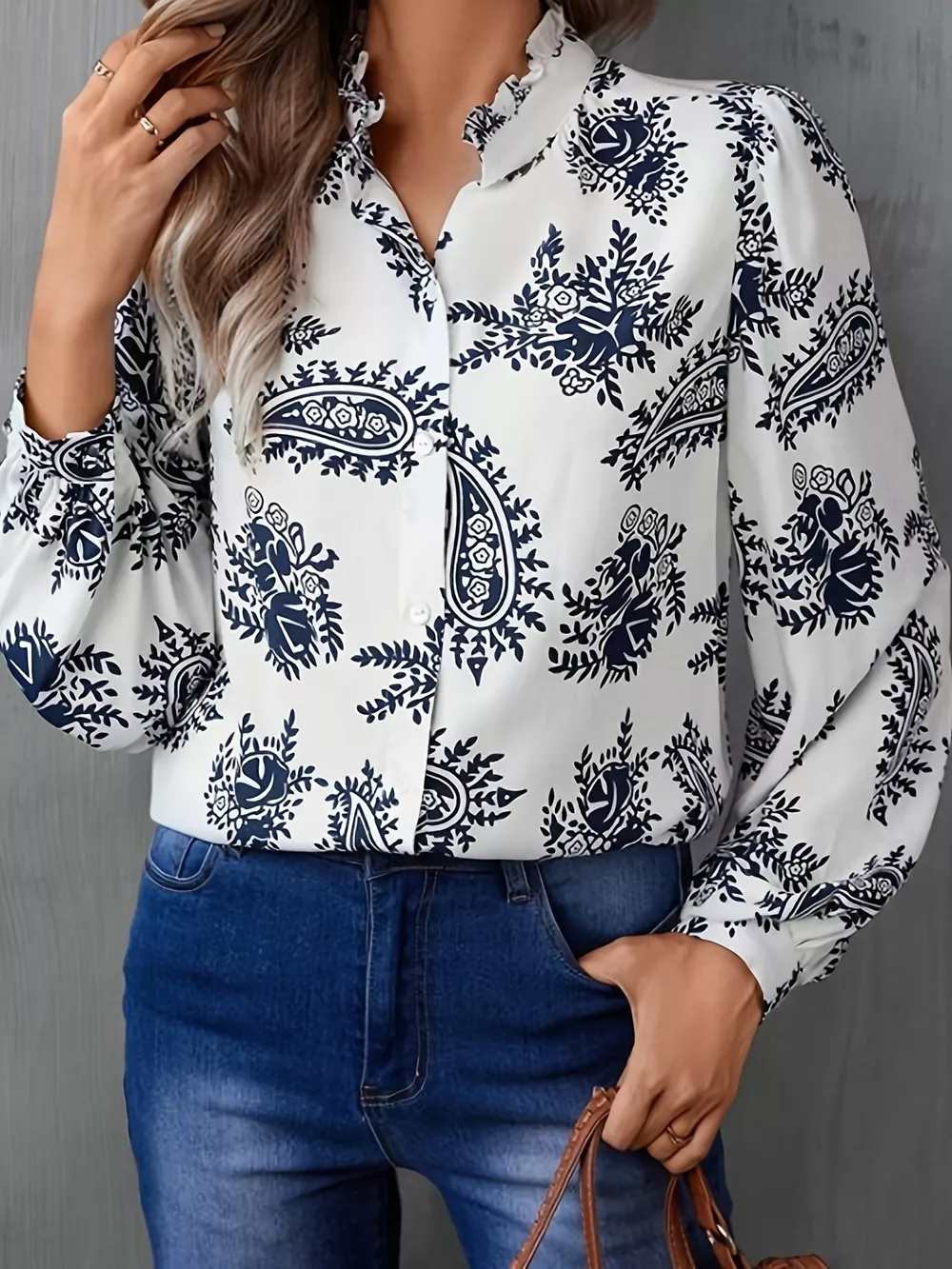 Paisley Print Button Up Shirt, image 3