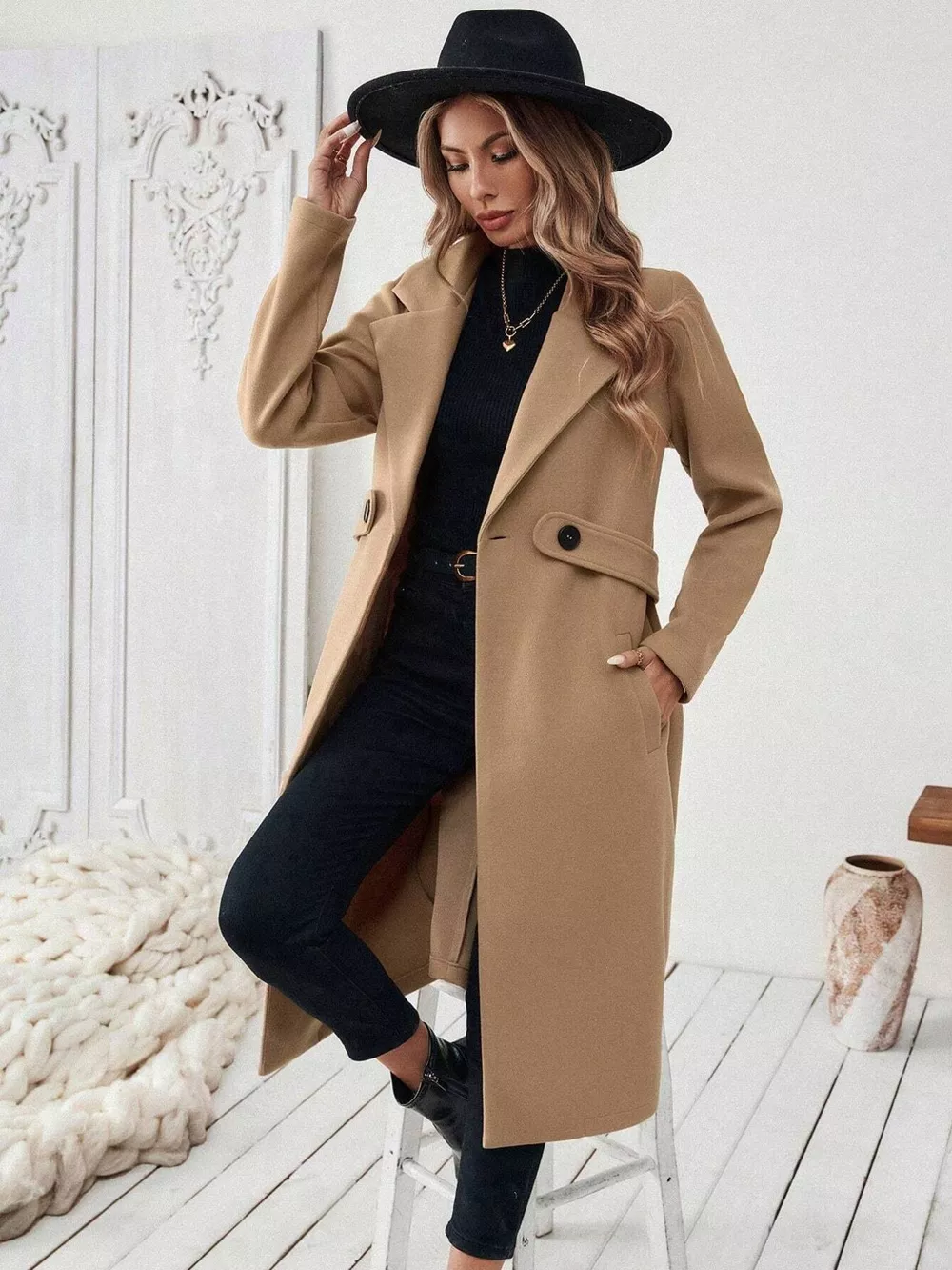 One Button Wool Blend Overcoat, image 5