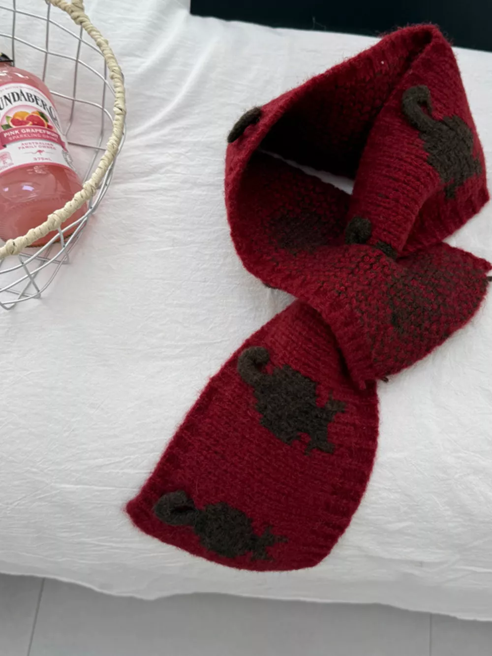 Knitted Contrast Pattern Warm Scarf, image 5
