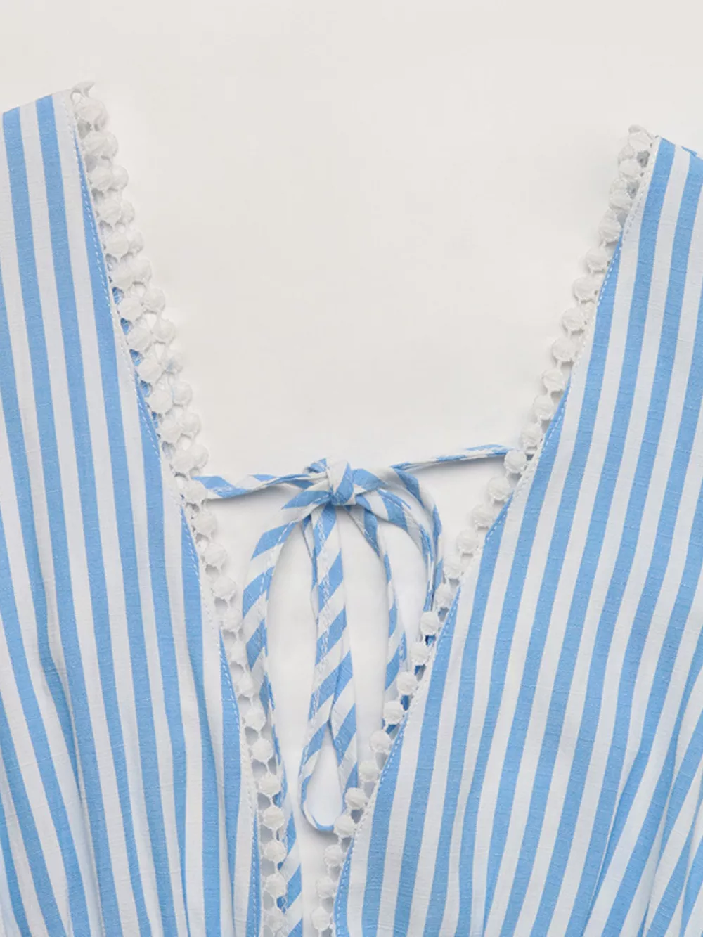 Striped Pom-Pom Trim Tie Front Sleeveless Mini Dress, image 4