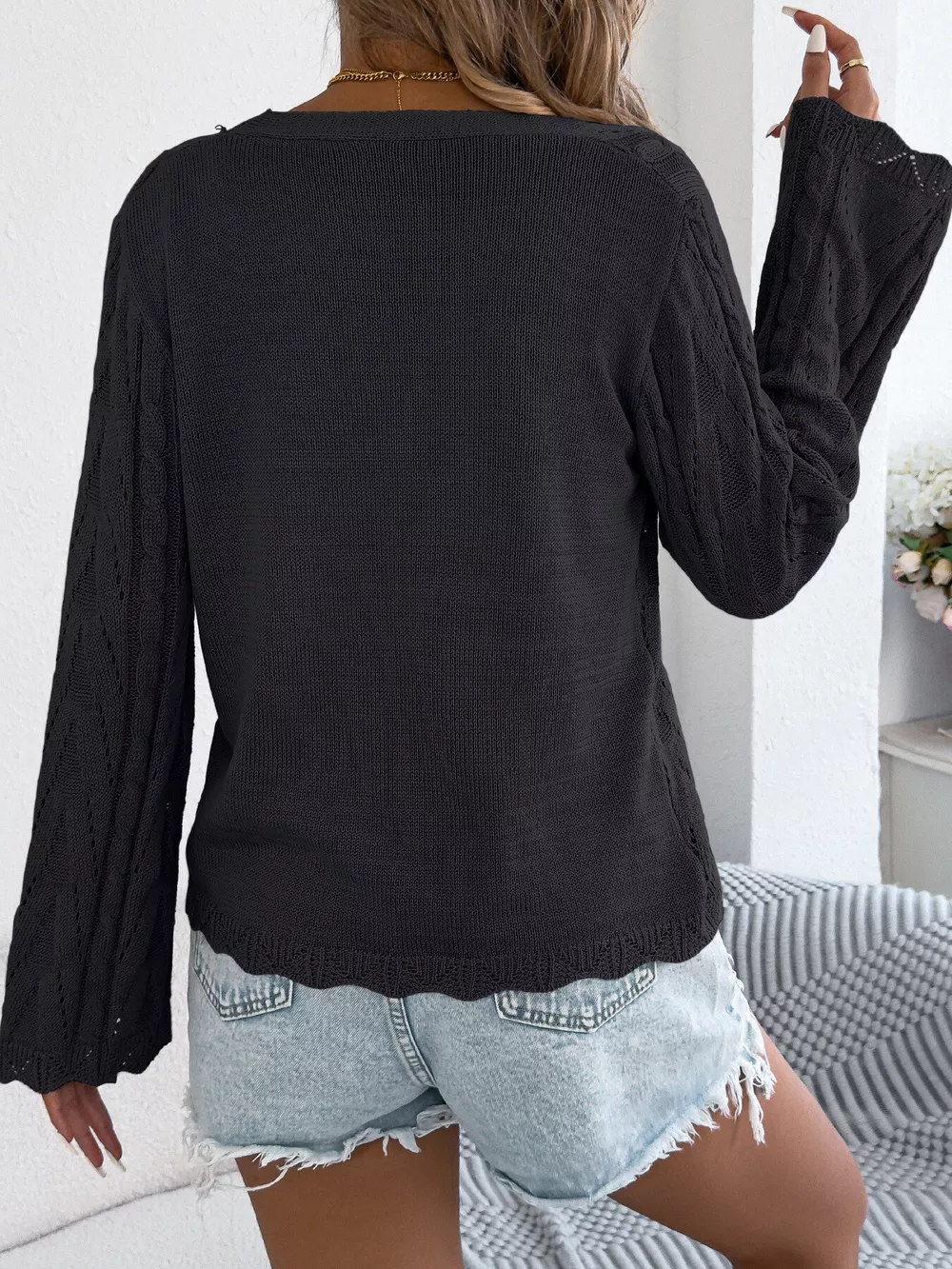 Openwork Tie-Front Knit Cardigan, image 13
