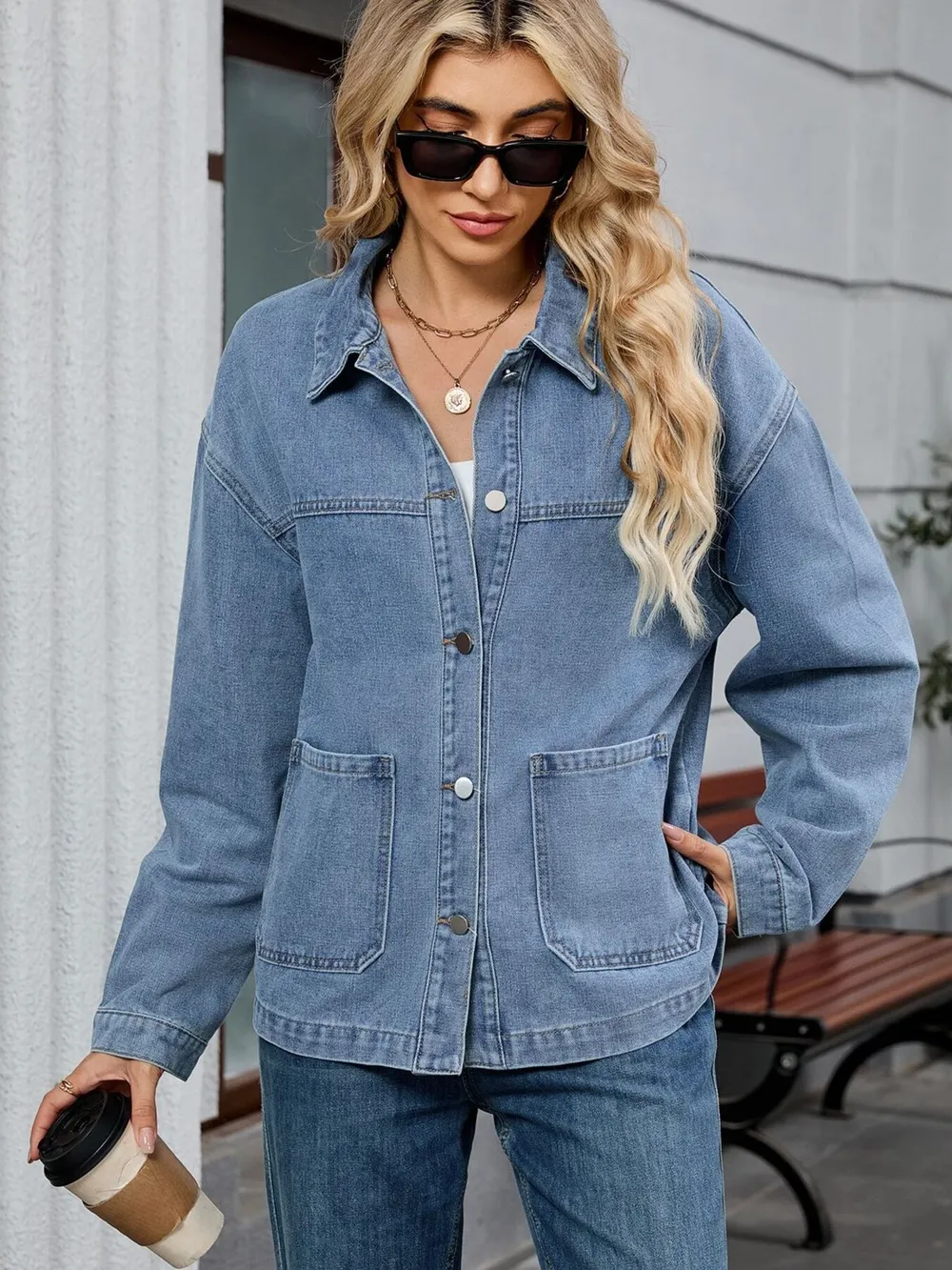 Washed Oversized Button Down Denim Jacket, image 5