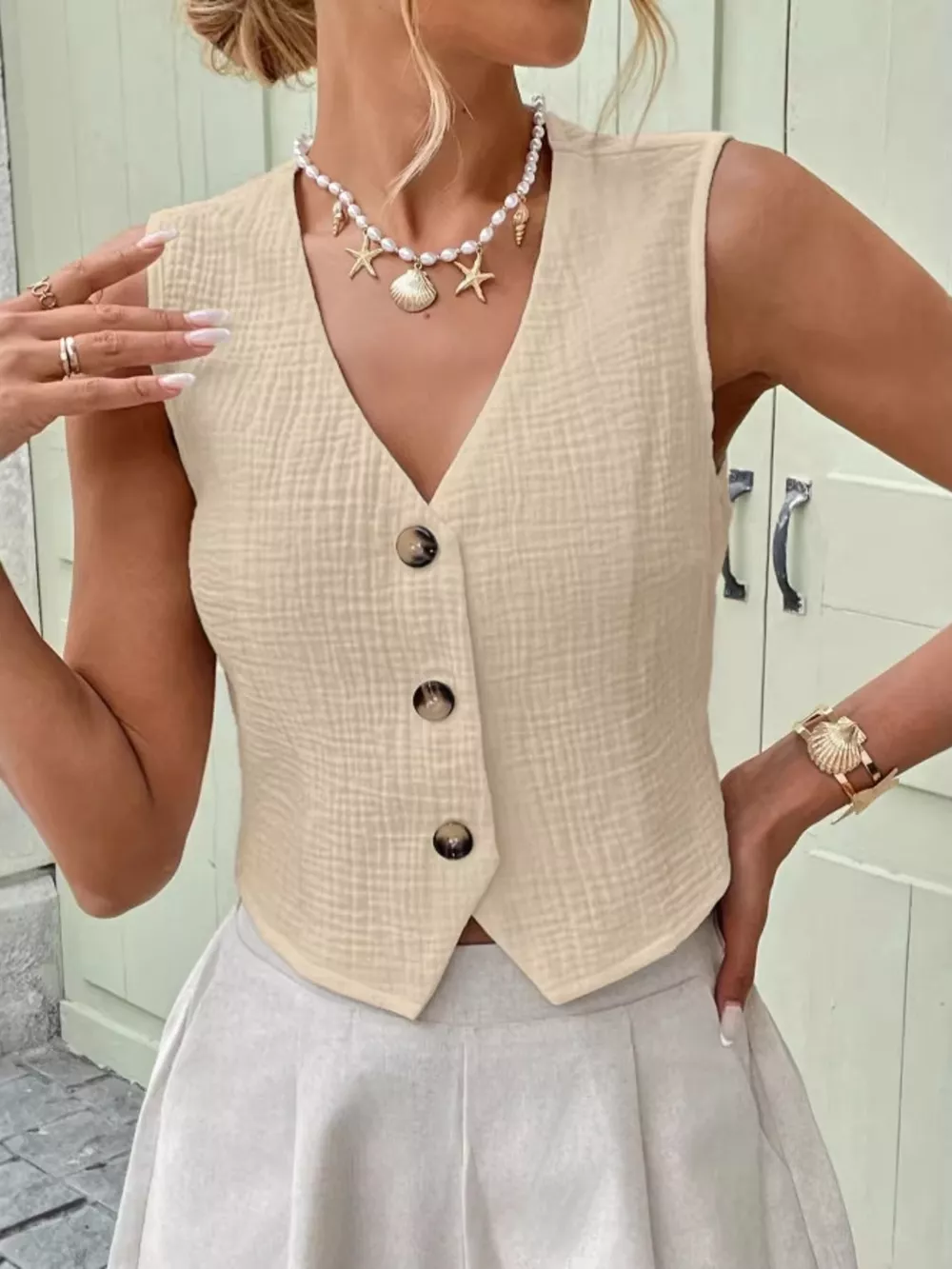 Textured Button-Front Vest, image 2