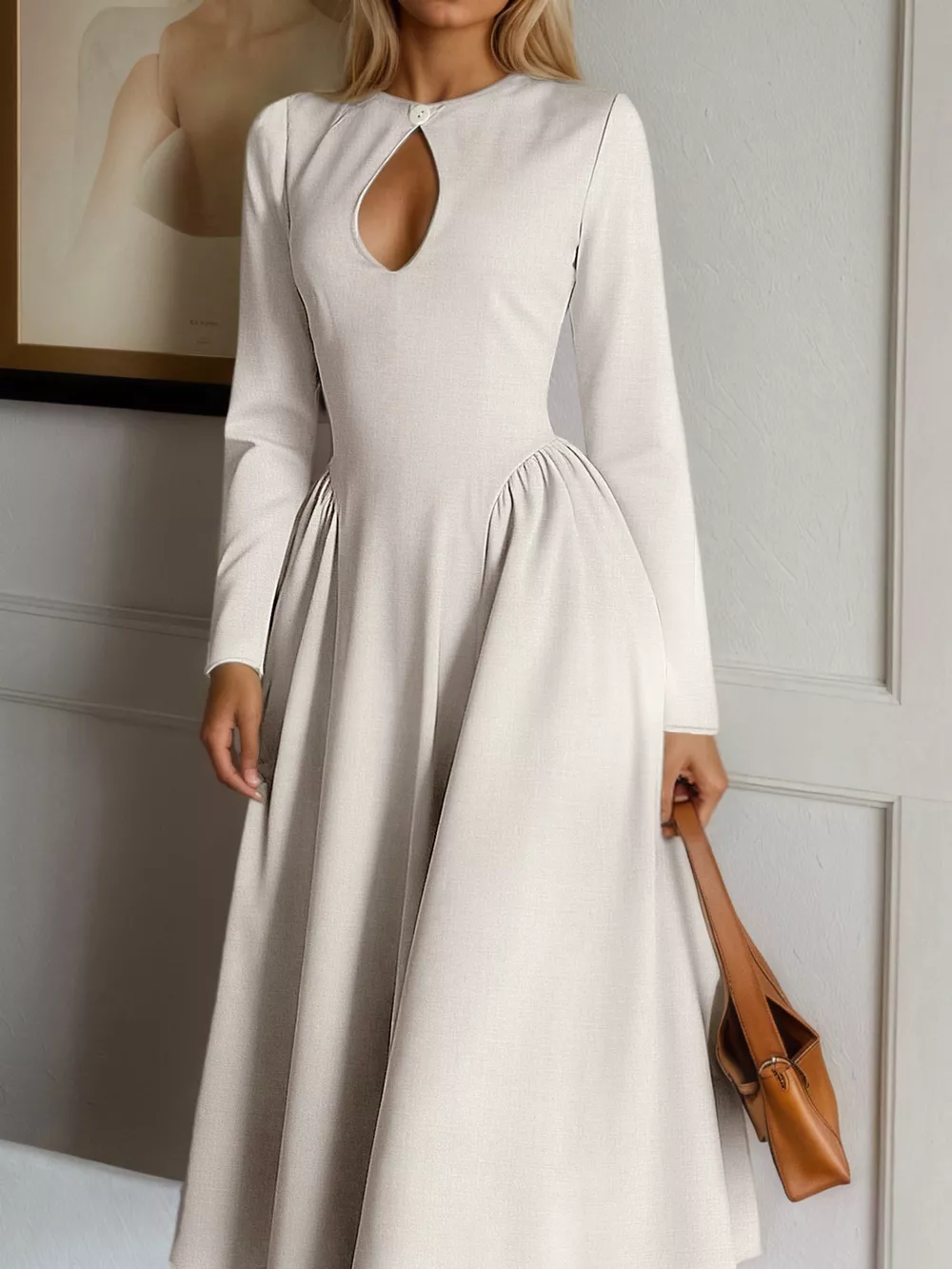 Keyhole Long-Sleeve Midi Dress, image 2