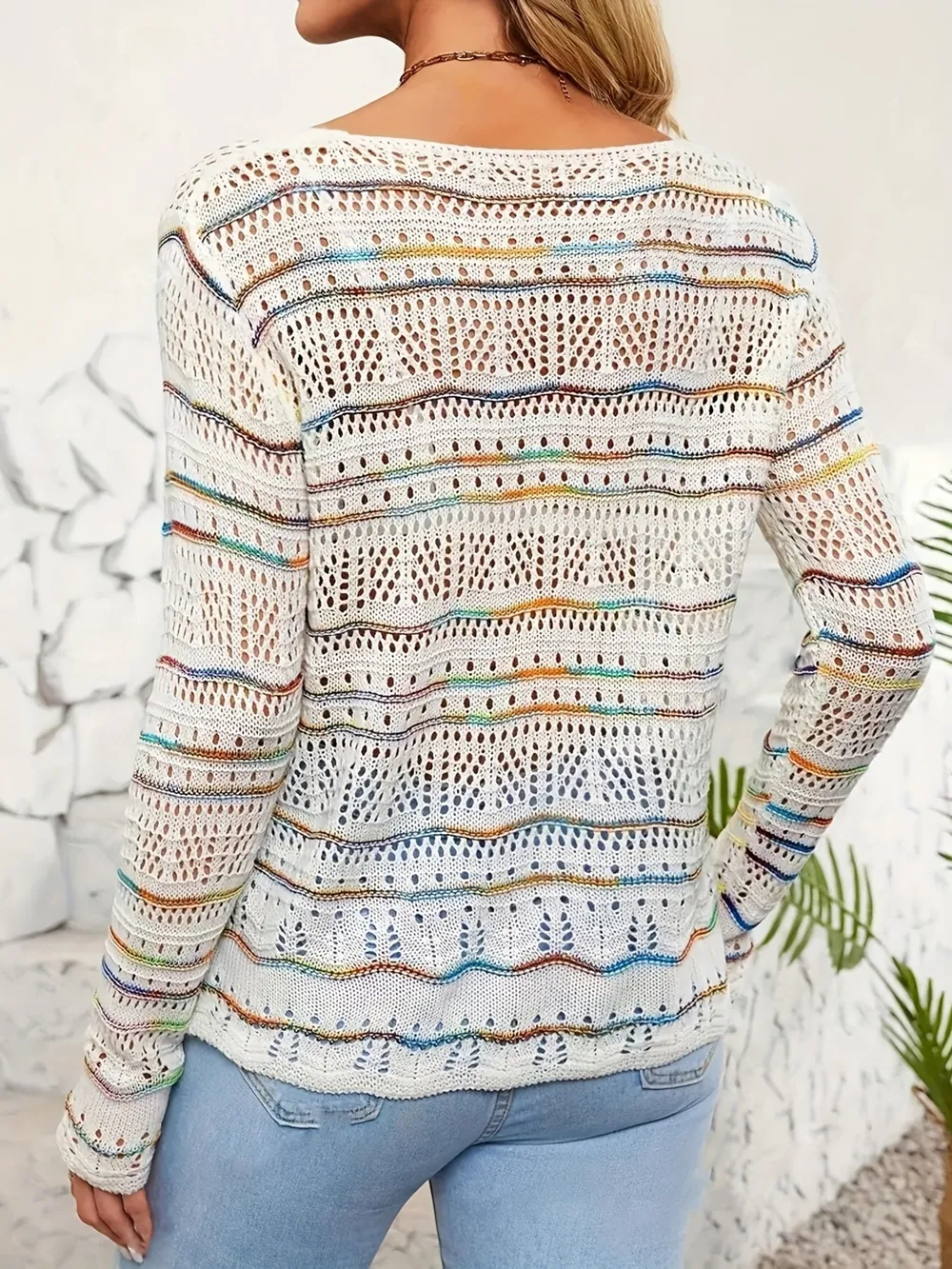 Openwork Long Sleeve Knit Top, image 2