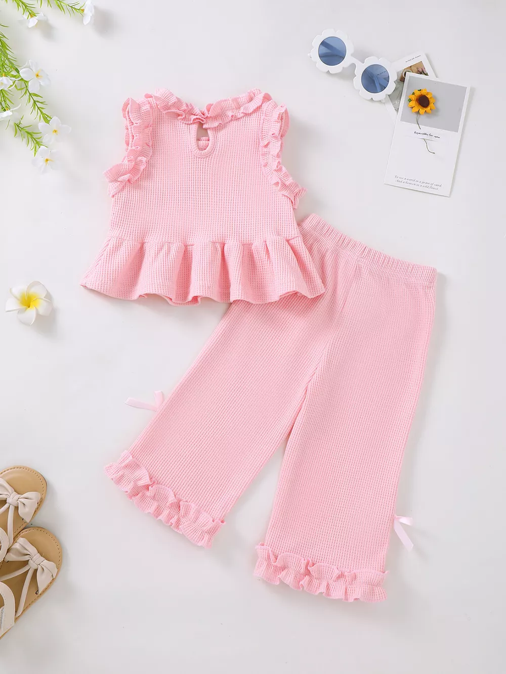 Children's Bow Waffle Knit Top and Pants Set, image 6