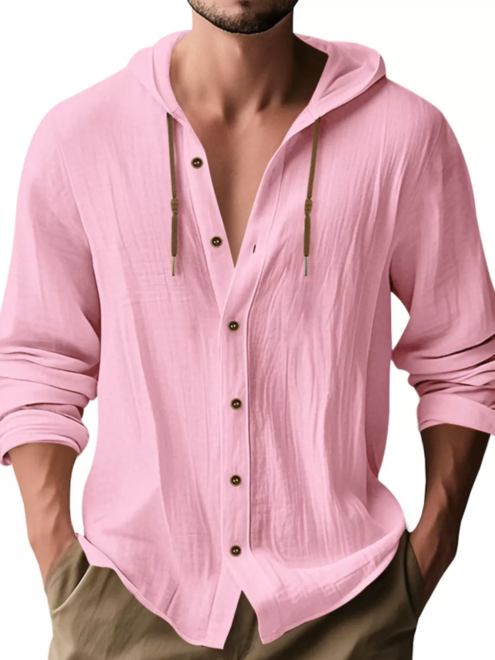 Men's Full Size Drawstring Button Up Hooded Shirt Plus Size, image 15