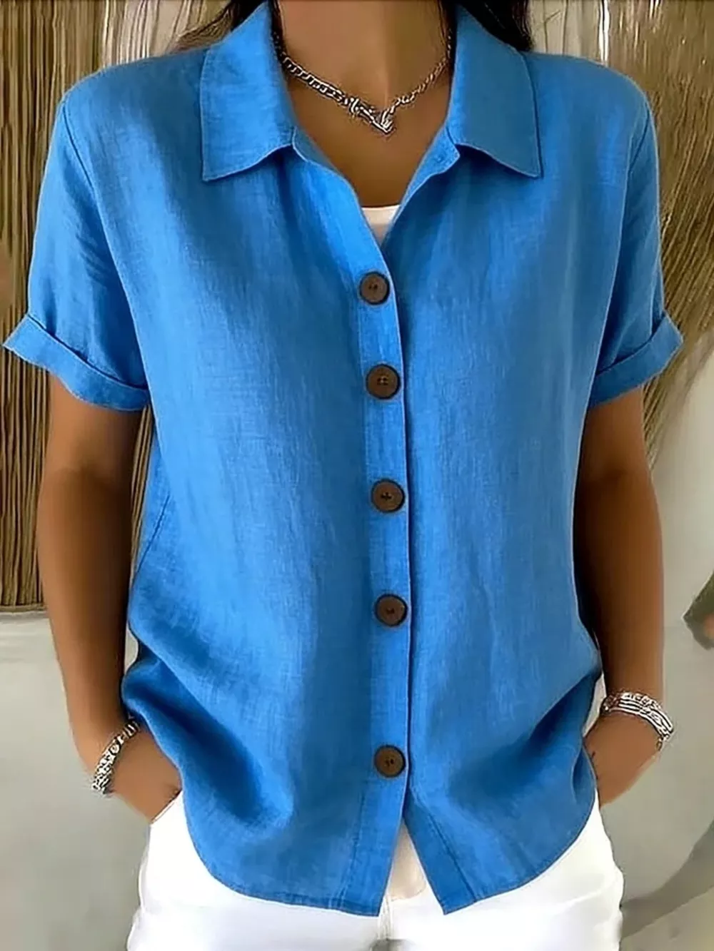 Full Size Button-Down Short Sleeve Shirt Plus Size, image 2