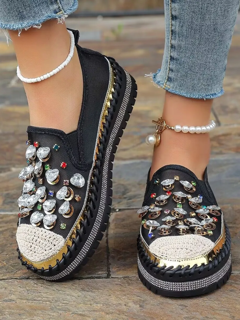 Rhinestone Embellished Platform Loafers, image 2