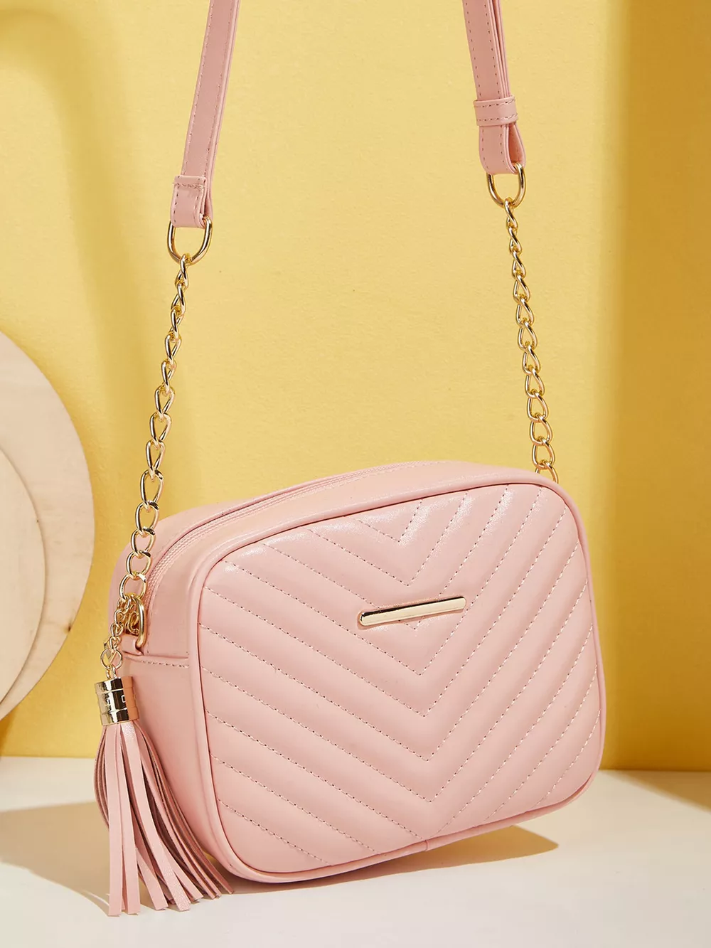 Quilted PU Leather Crossbody Bag with Tassel, image 6
