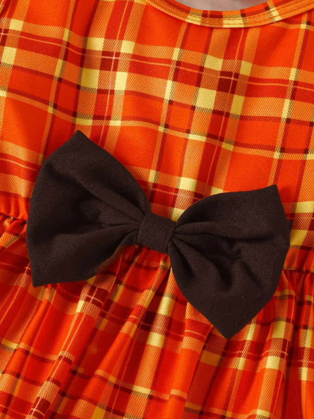 Children's Plaid Turkey Embroidered Bowknot Dress 3 Piece Set, image 7