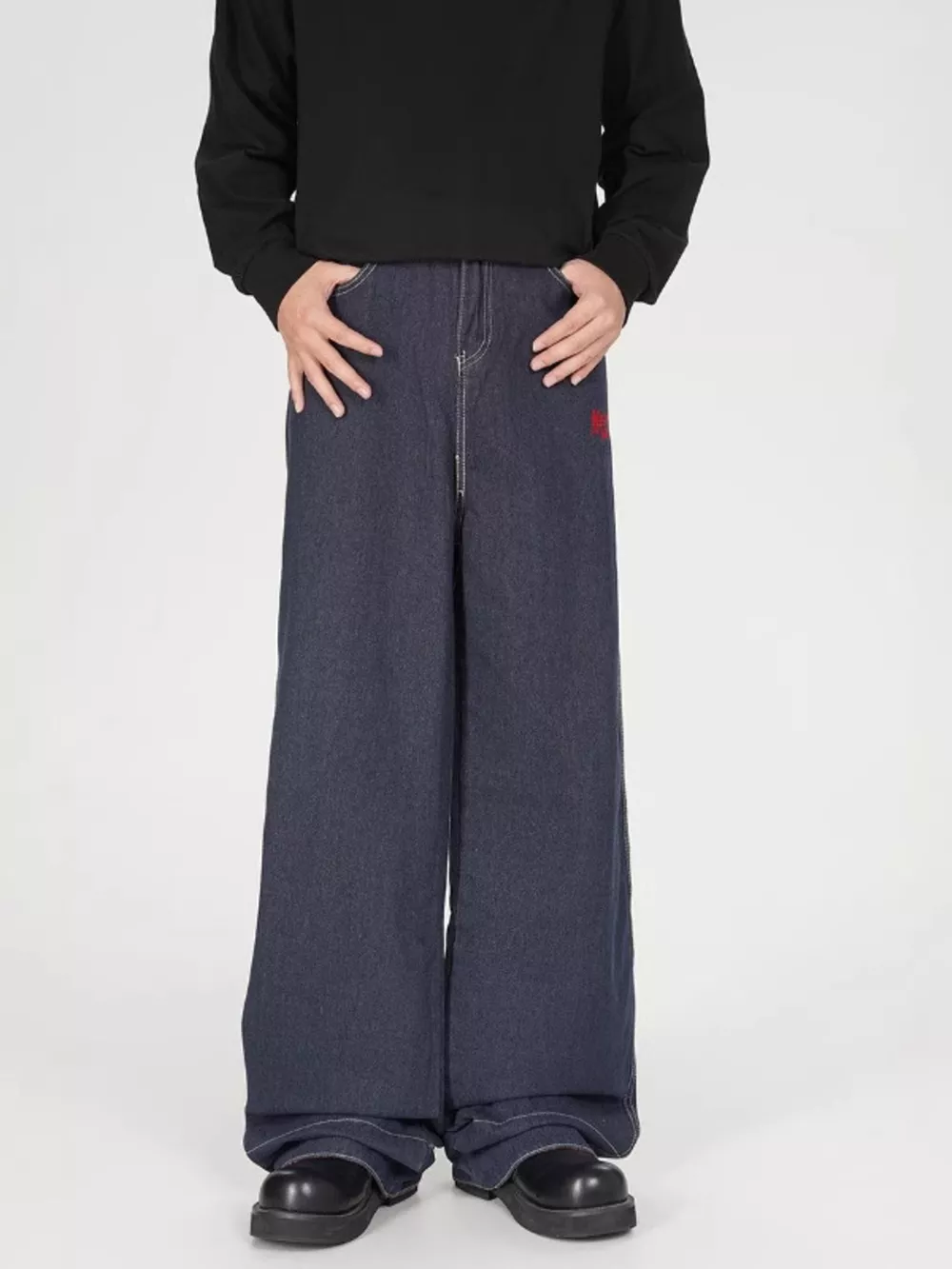 Men's Plaid Pocket Wide Leg Jeans, image 5