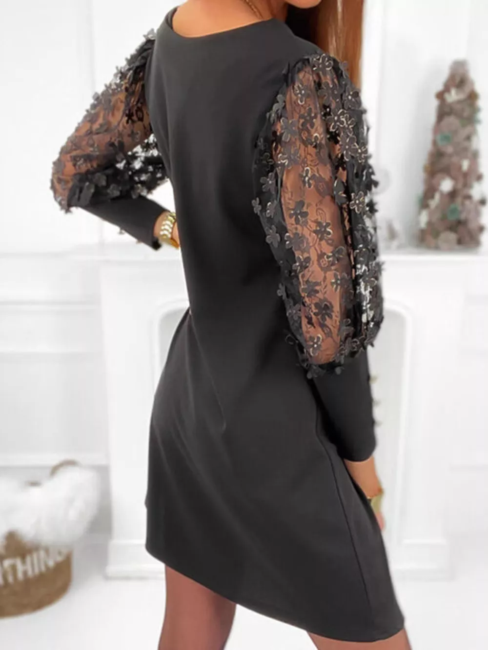 Floral Lace Sleeve Mini Dress, image 4