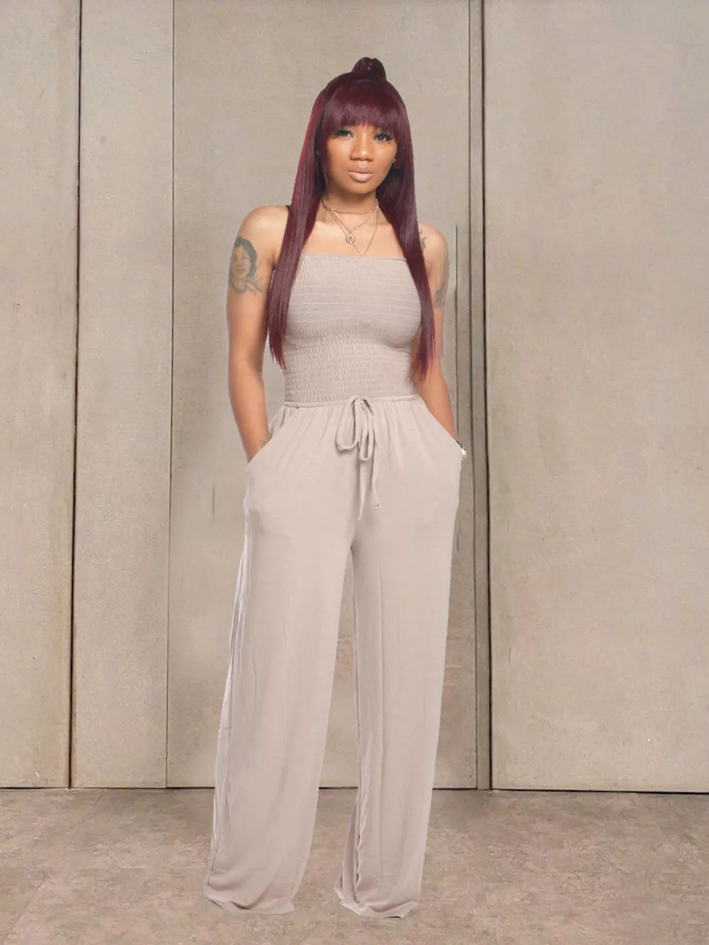 Strapless Smocked Wide-Leg Jumpsuit, image 25
