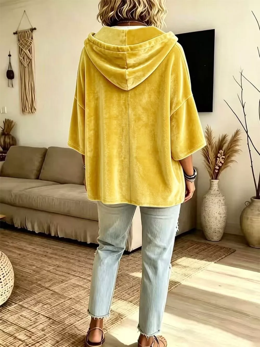 Full Size Velvet Button Detail Drawstring Hoodie Plus Size, image 18