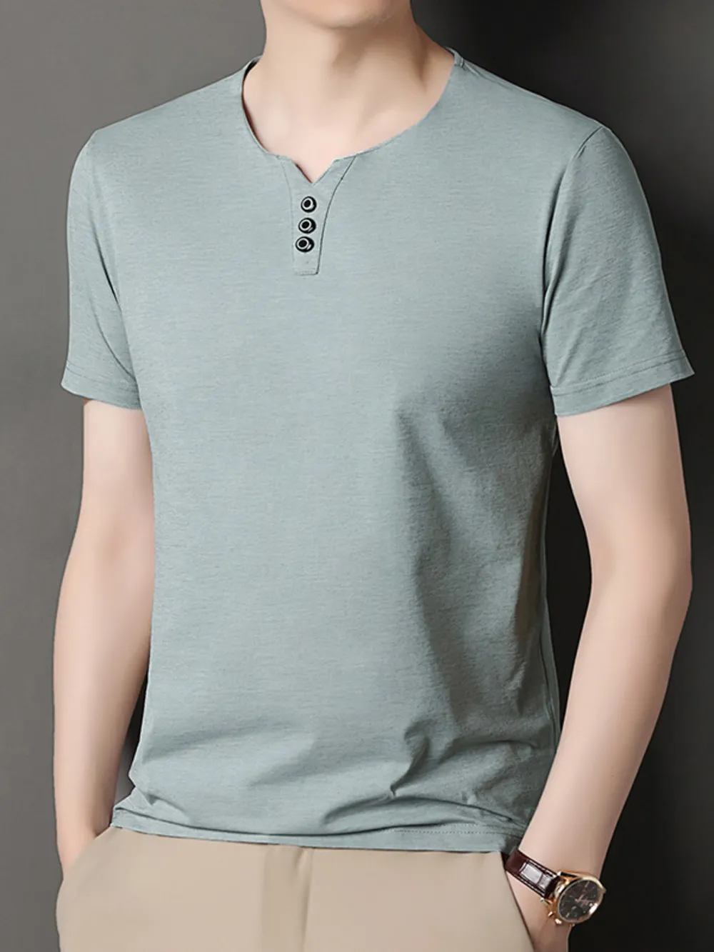 Men's Decor Button Short Sleeve T-Shirt, image 3