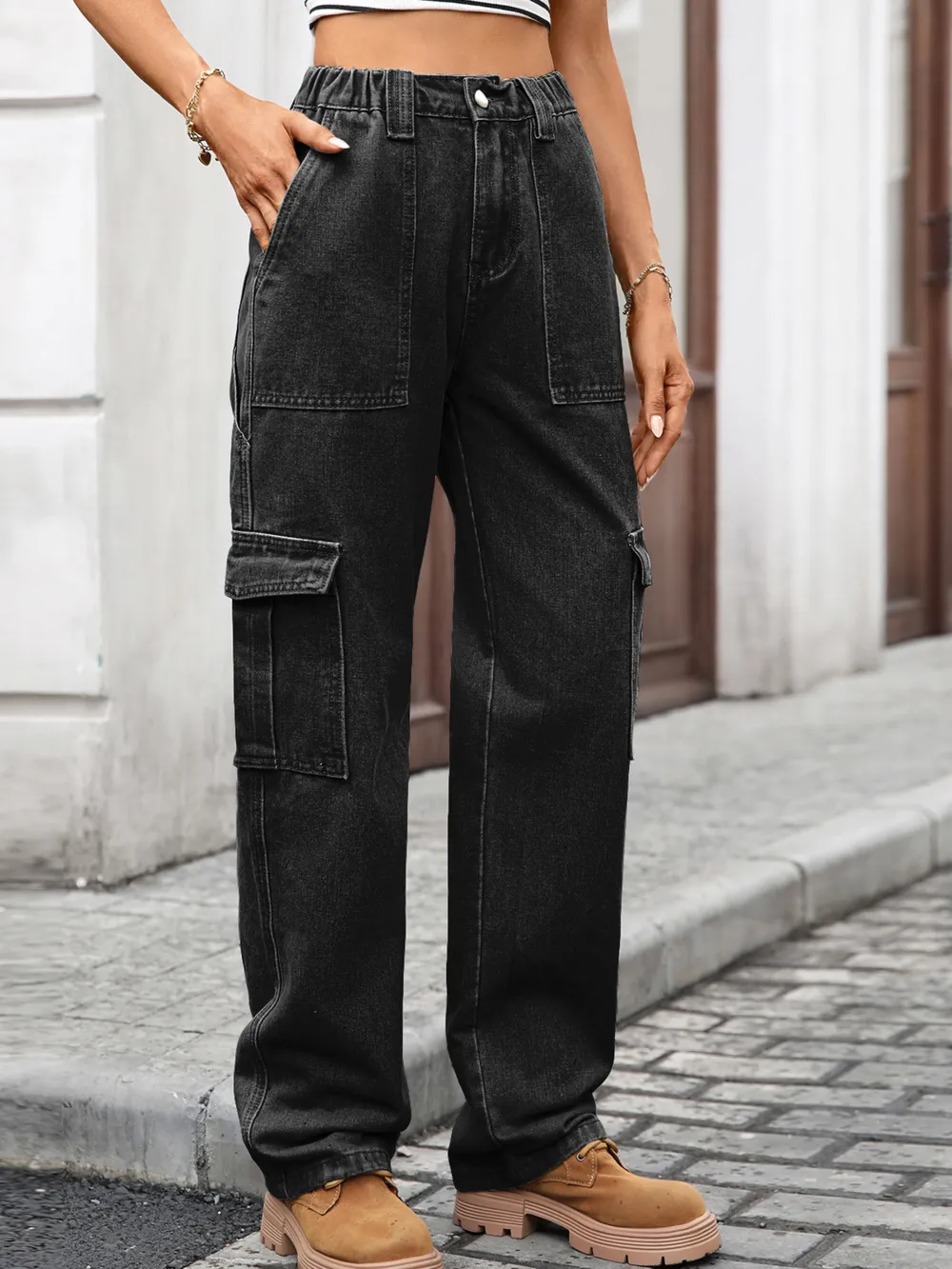 High-Waisted Cargo Jeans