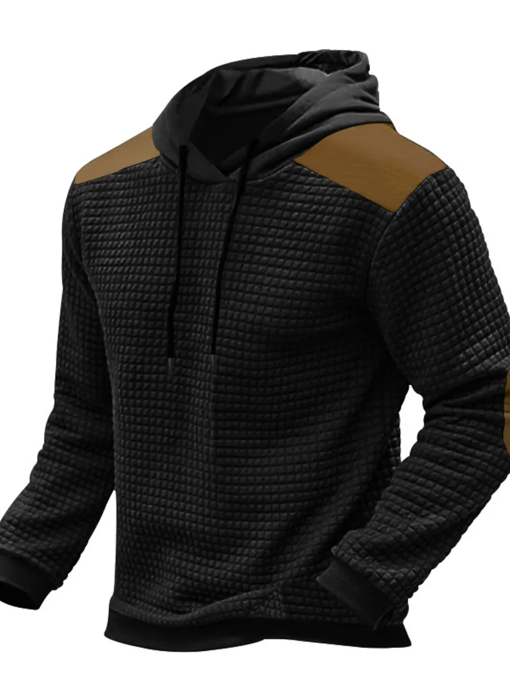 Men's Full Size Drawstring Contrast Shoulder Panels Hoodie Plus Size, image 2