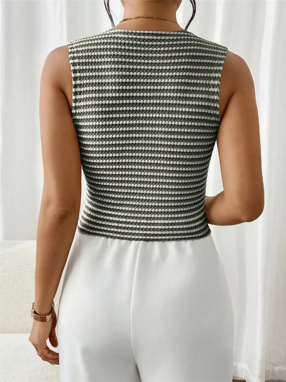 Striped Knit V-Neck Vest, image 15