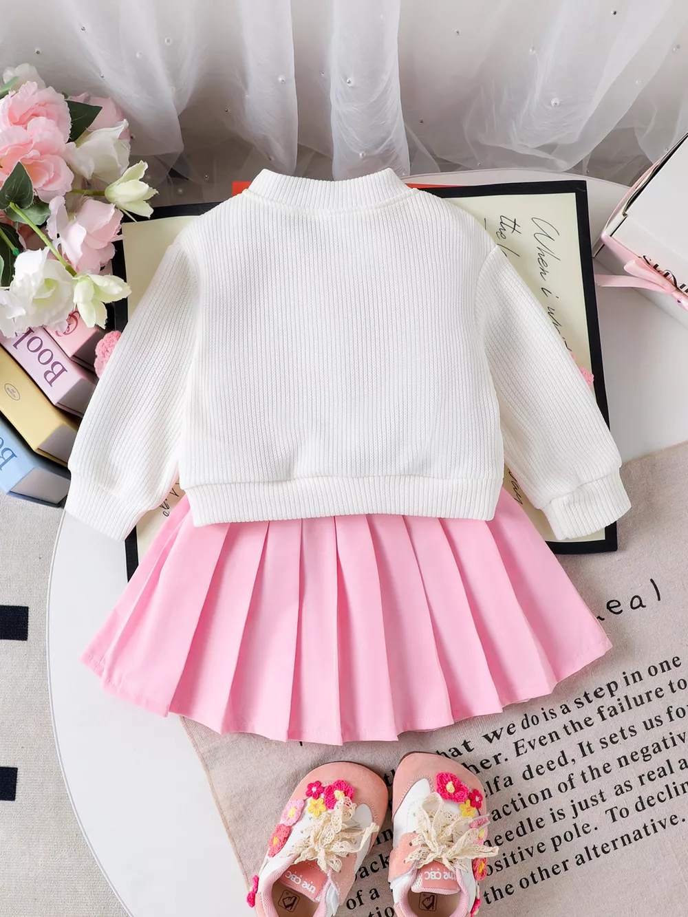 Children's Bow Button Up Cardigan and Pleated Skirt Set, image 6