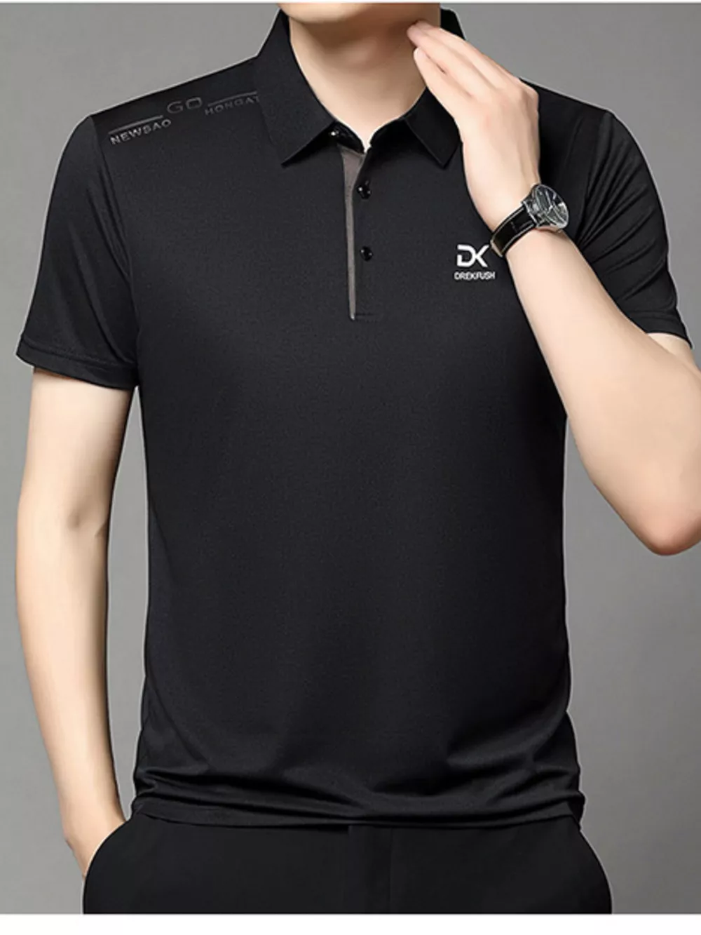 Men's Plus Size Button Detail Short Sleeve Polo, image 3