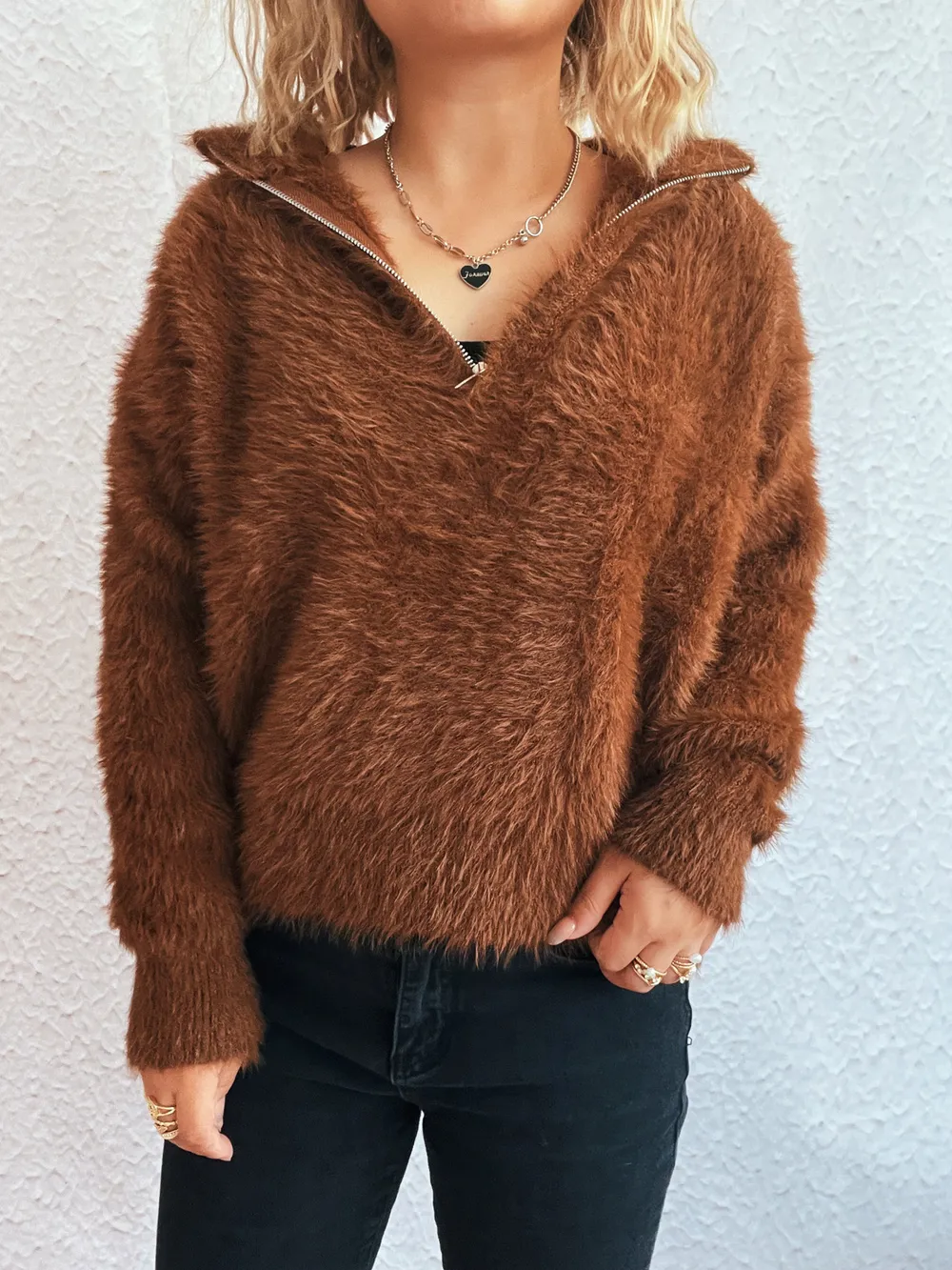Cozy Fuzzy Half-Zip Sweater, image 9
