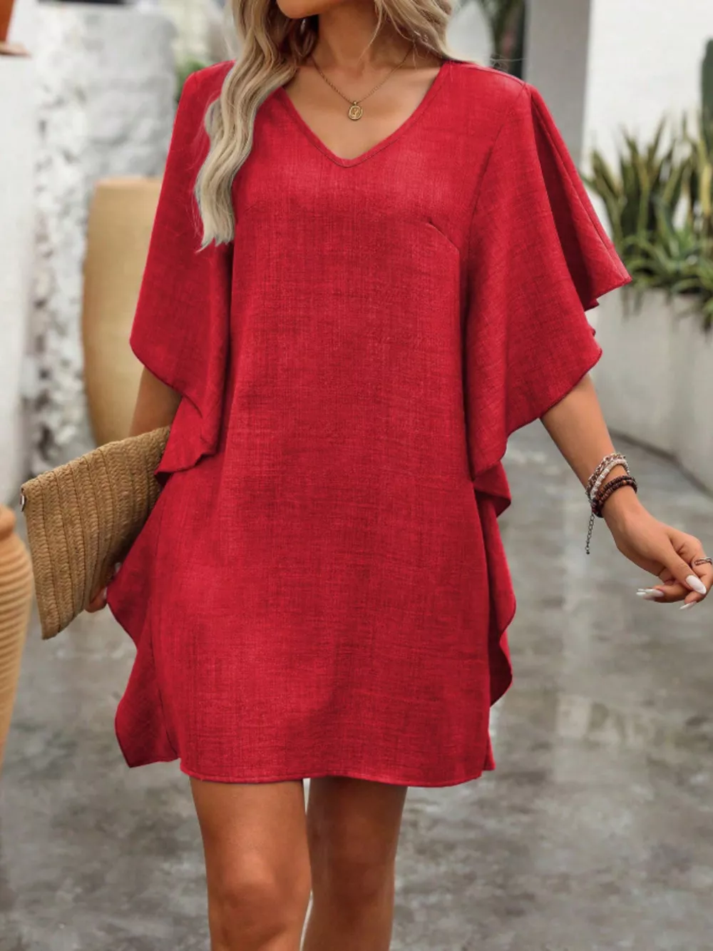 Flowy Sleeve V-Neck Casual Mini Dress, image 16