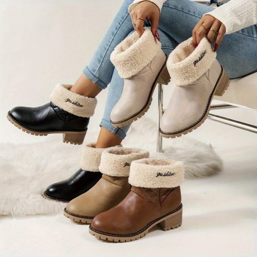 Round Toe Block Heels Boots, image 2