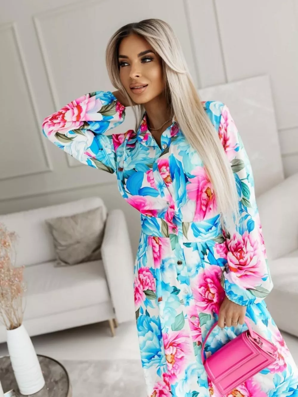 Printed Button Front Maxi Shirt Dress, image 13