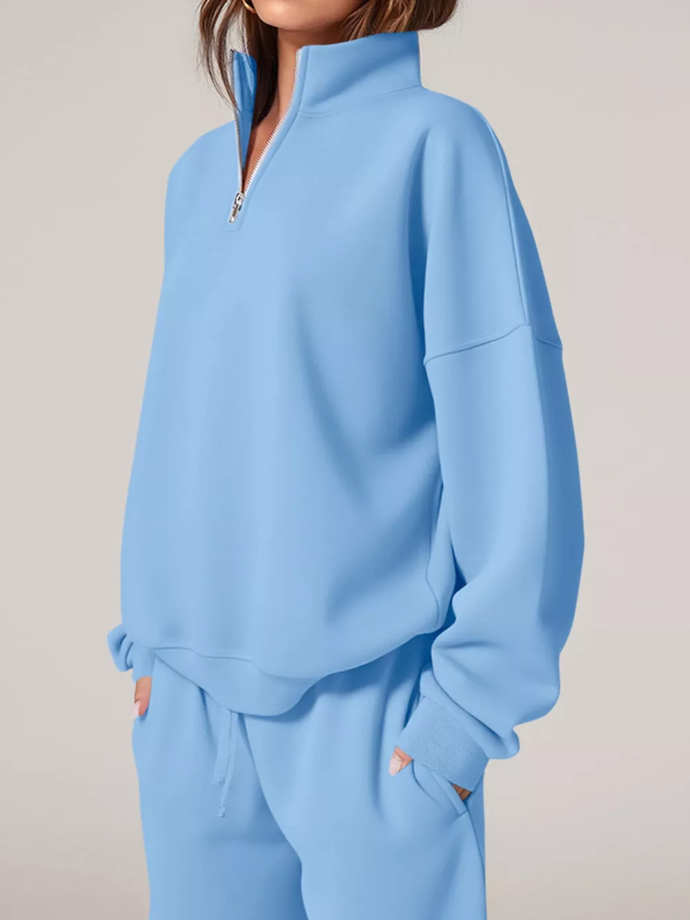 Half-Zip Sweatshirt and Wide-Leg Sweatpants Set, image 7
