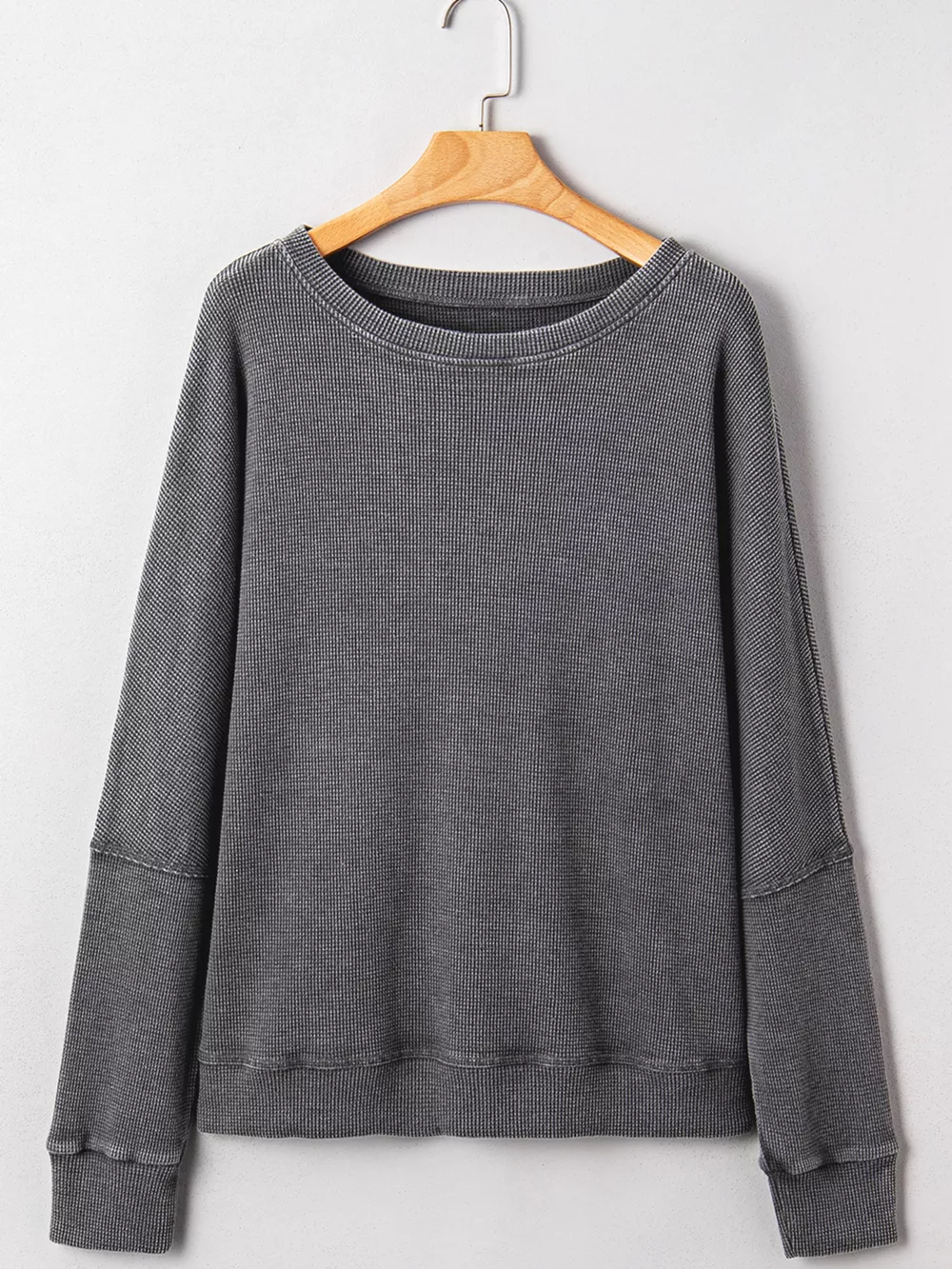 Waffle Knit Patchwork Long Sleeve Loose Sweatshirt, image 6