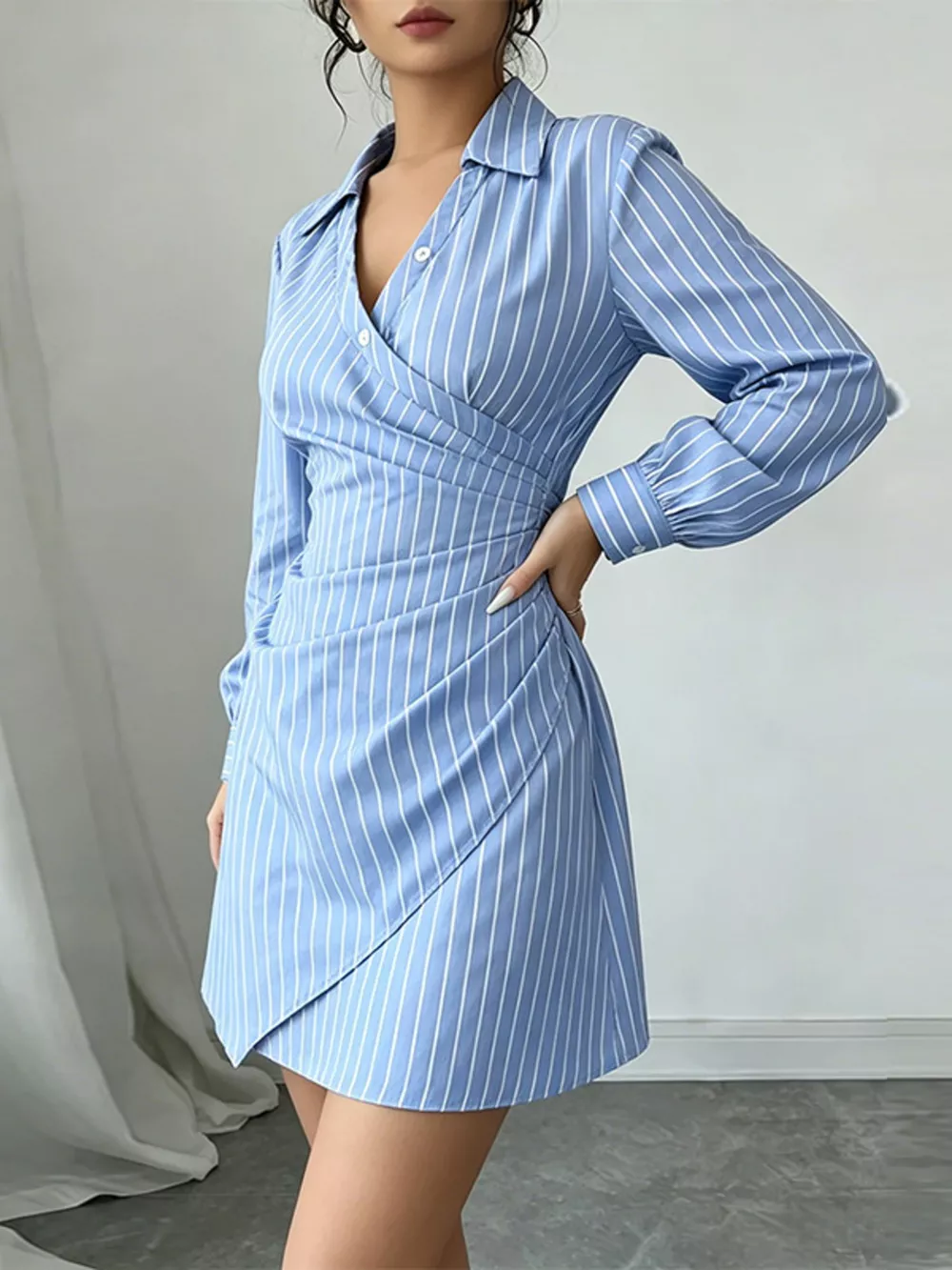 Full Size Striped Long Sleeve Shirt Dress Plus Size, image 3