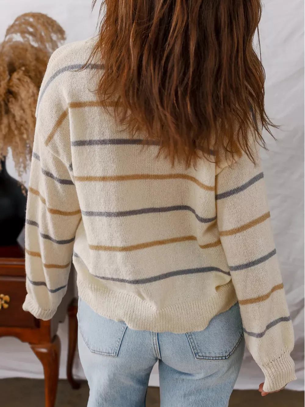 Striped Round Neck Drop Shoulder Sweater, image 4