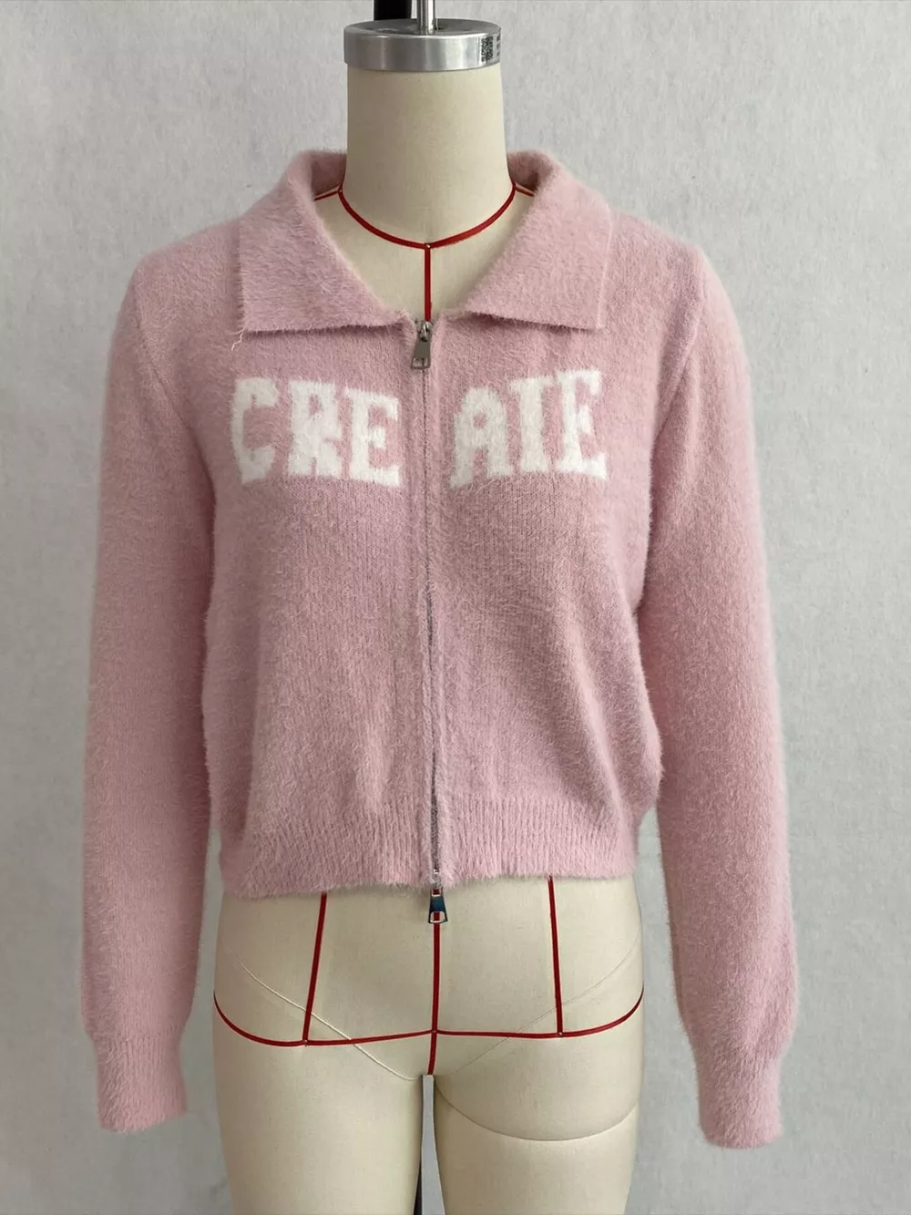 Fuzzy Letter Zip-Up Cardigan, image 26