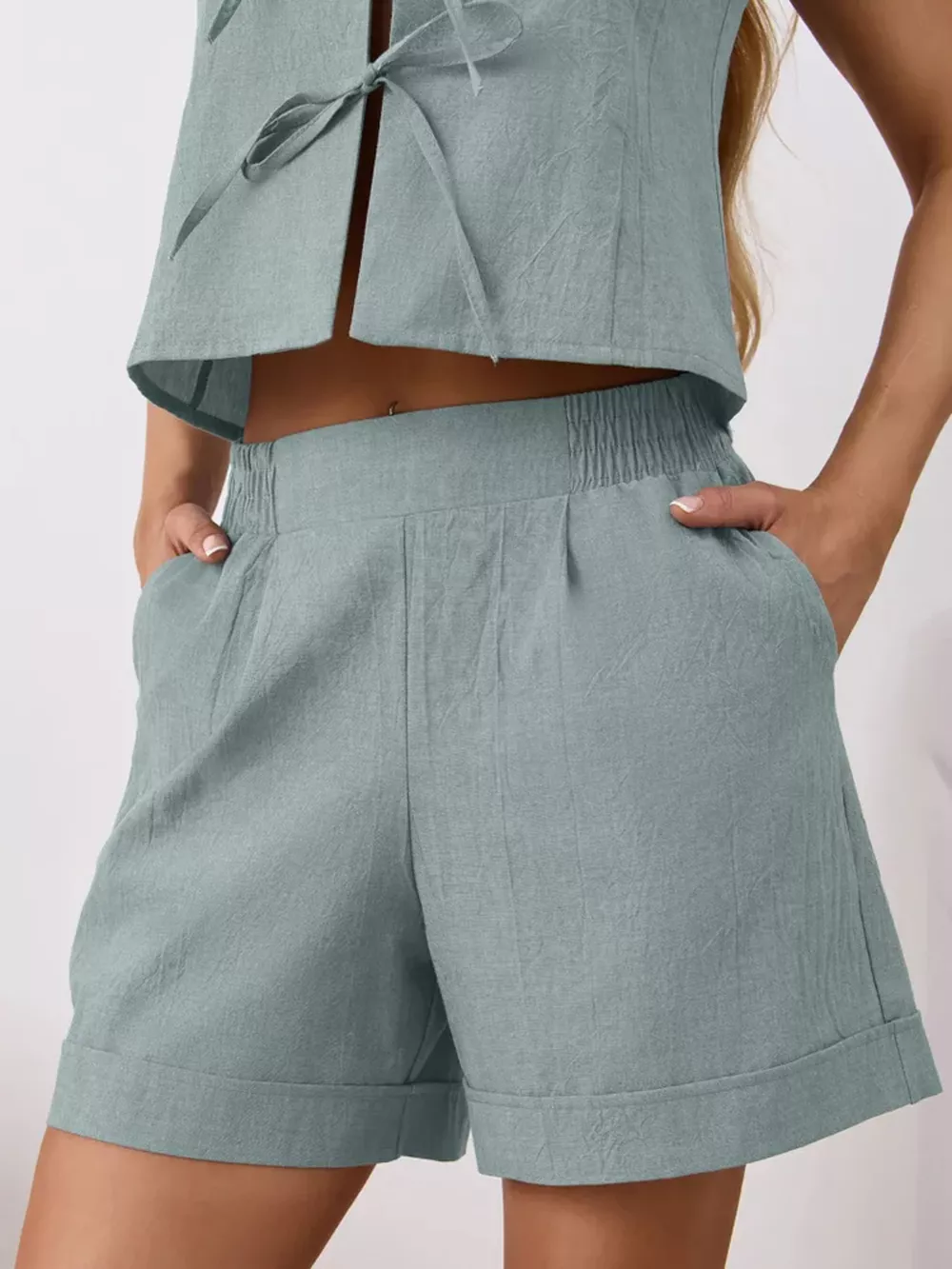 Tie-Front Sleeveless Top and Shorts Set, image 10
