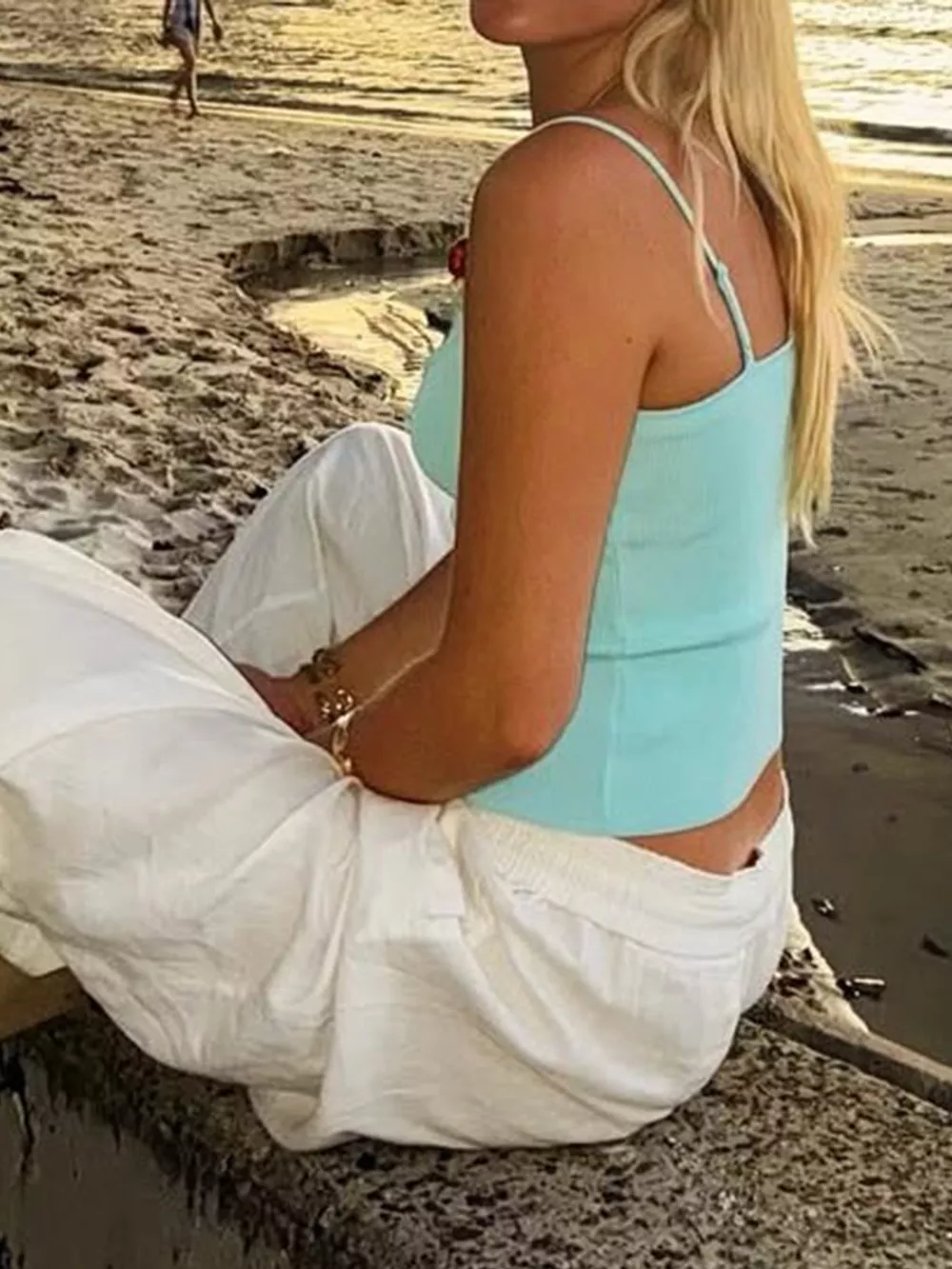 Ribbed Knit Cami with Beaded Straps, image 5
