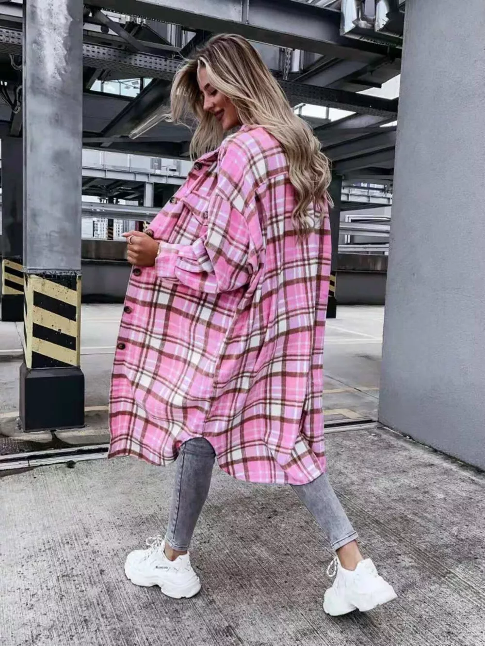 Plaid Button Up Longline Shacket, image 5