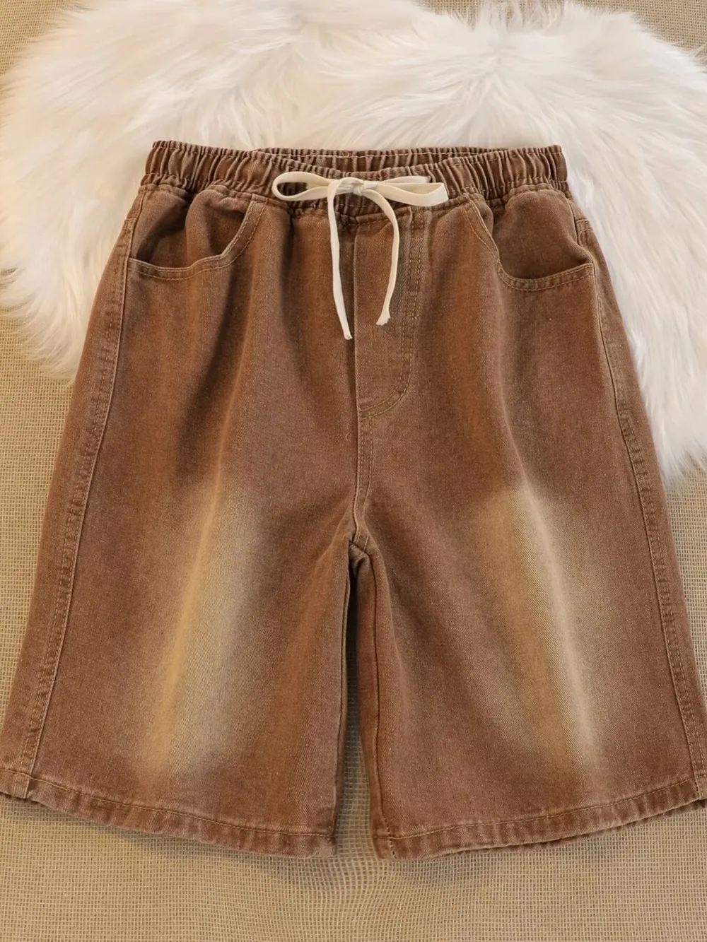 Men's Plus Size Drawstring Denim Shorts, image 3