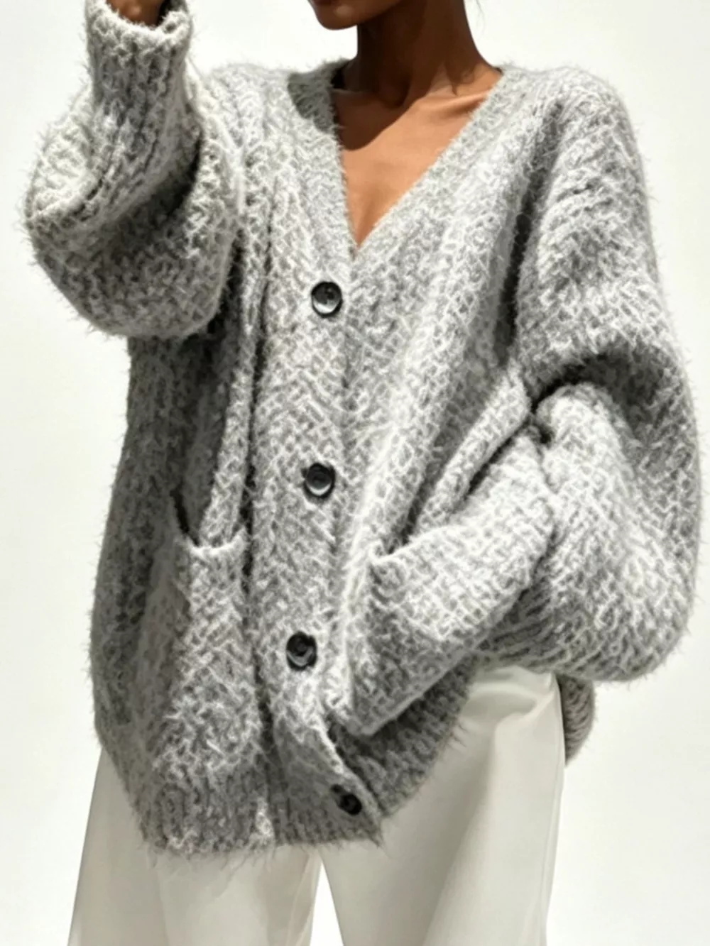 Full Size V-Neck Button-Down Cardigan Plus Size, image 2