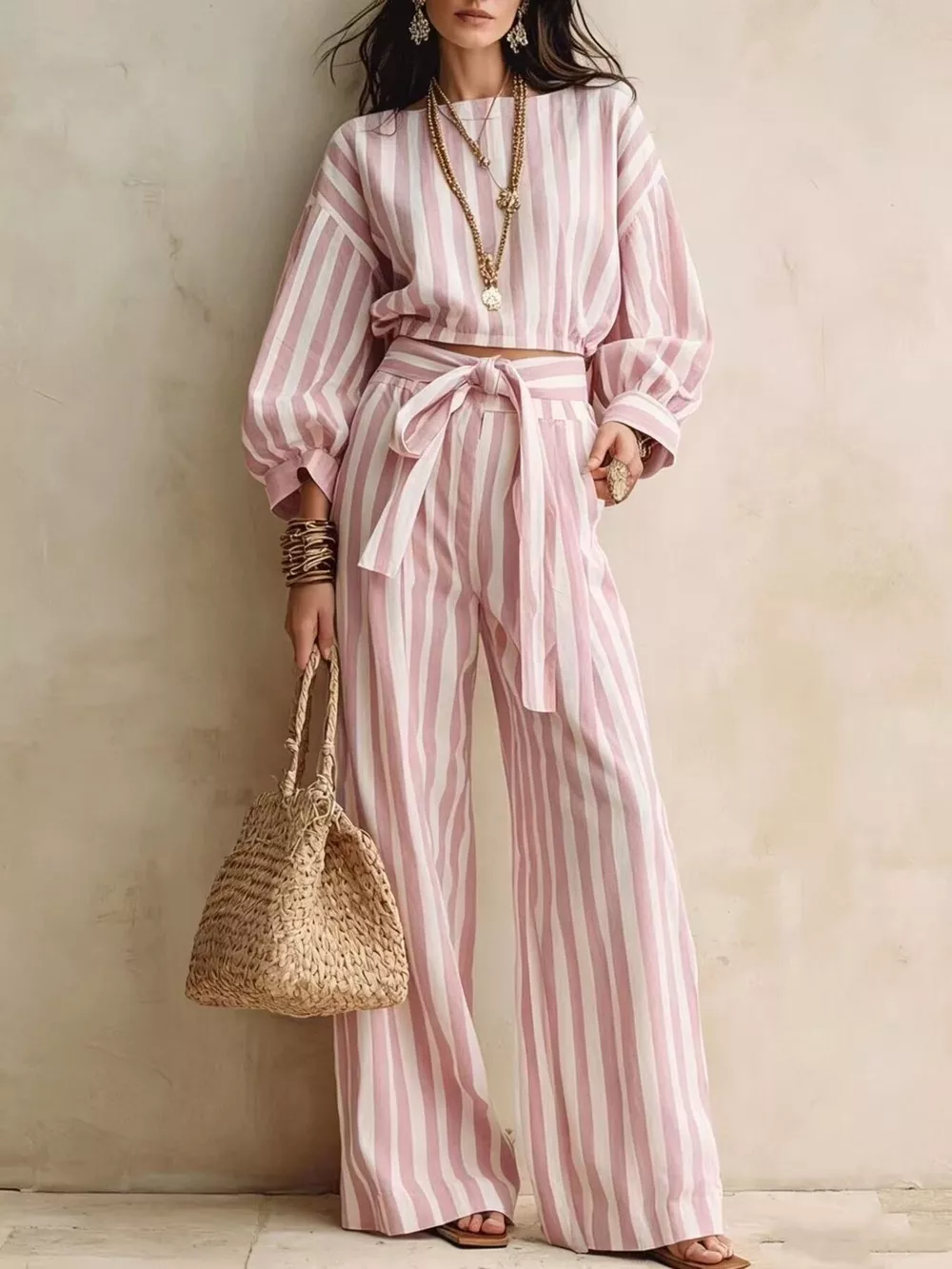 Striped Long Sleeve Top and Pants Two-Piece Set, image 10