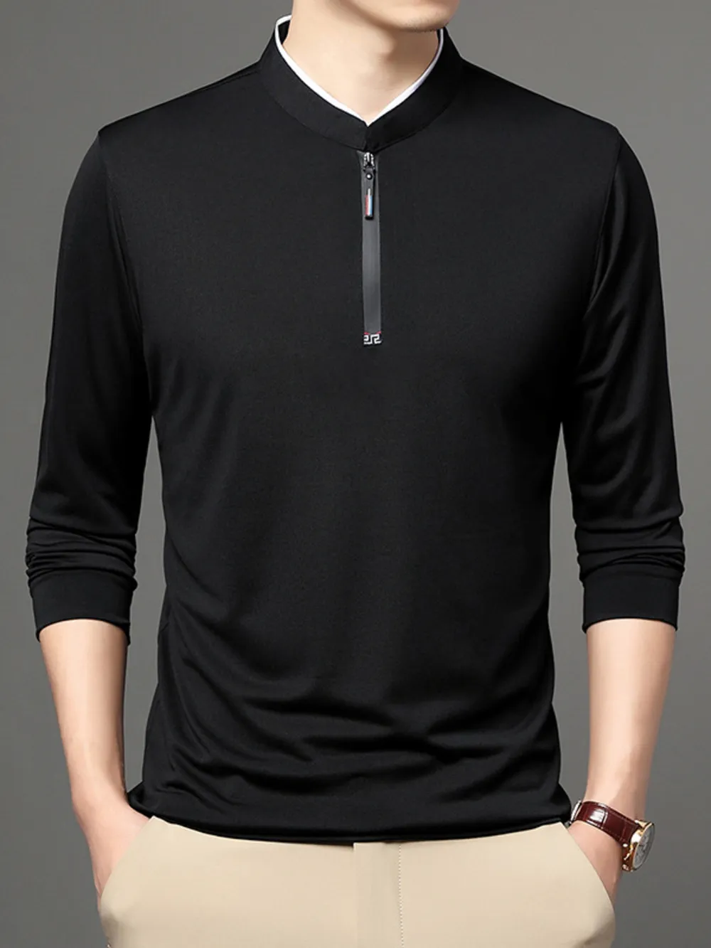 Men's Plus Size Quarter Zip Long Sleeve Top