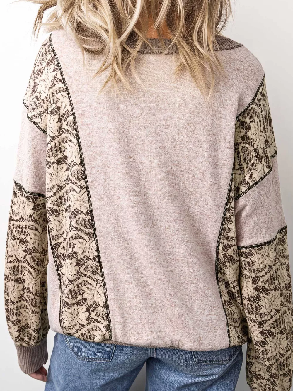 Floral Print Round Neck Long Sleeve Shift Top, image 3