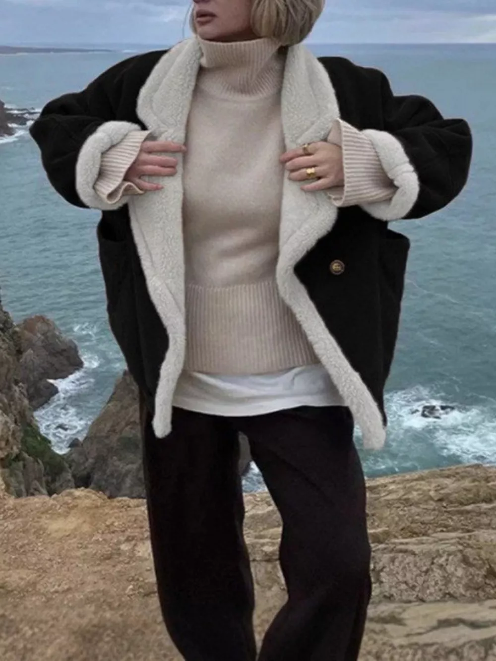 Plush Lined Dropped Shoulder Outerwear