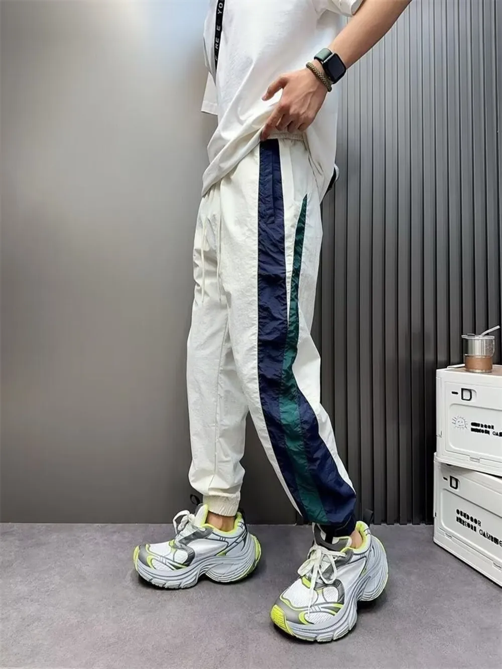 Men's Plus Size Contrast Drawstring Pants, image 4