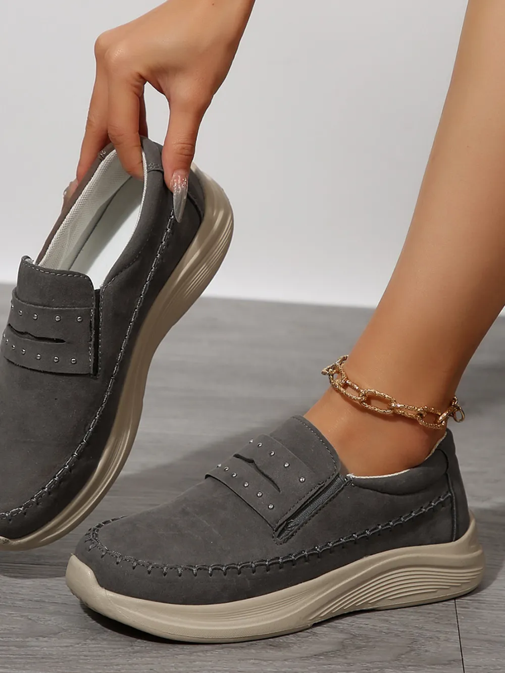 Studded Round Toe Platform Slip-Ons, image 7