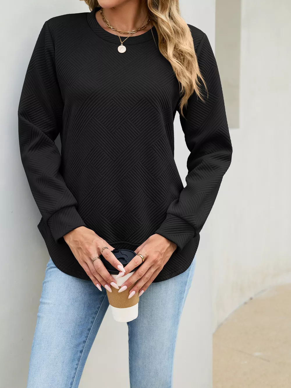 Textured Crew Neck Sweatshirt, image 15