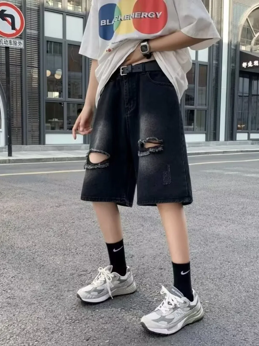 Men's Full Size Distressed Loose Fit Denim Shorts Plus Size, image 4